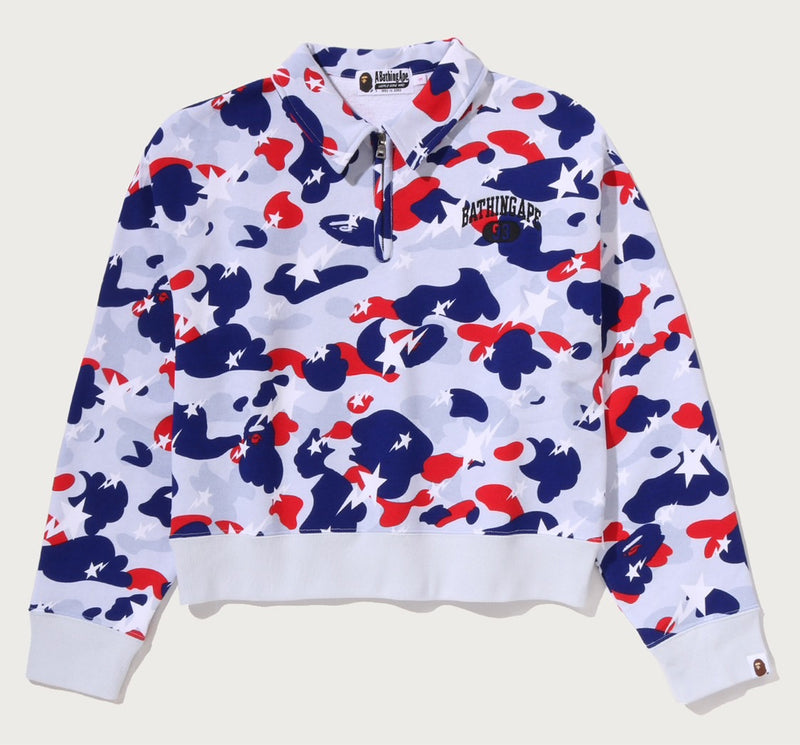 A BATHING APE Ladies' STA STRIKE CAMO POLO CROPPED CREWNECK SWEAT SHIRT