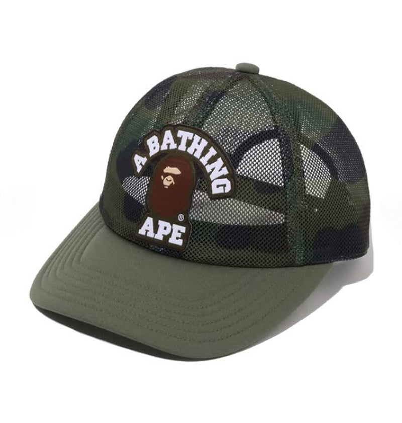 A BATHING APE 1ST CAMO COLLEGE PATCHED MESH CAP
