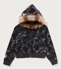 A BATHING APE Ladies' COLOR CAMO FUR SHARK CROPPED ZIP HOODIE