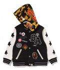 A BATHING APE BAPE KIDS 1ST CAMO SHARK HOODIE PRINT SWEAT VARSITY JACKET - happyjagabee store