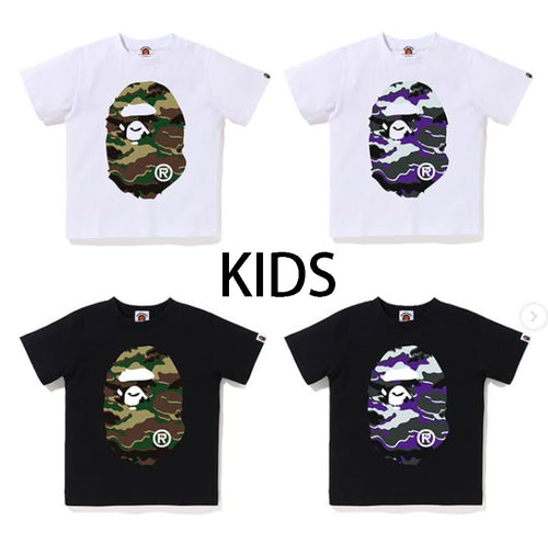 A BATHING APE BAPE KIDS GLITCH WOODLAND CAMO BIG APE HEAD TEE