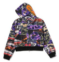 A BATHING APE Ladies' CRAZY PATCH BOXY CROPPED SHARK FULL ZIP HOODIE