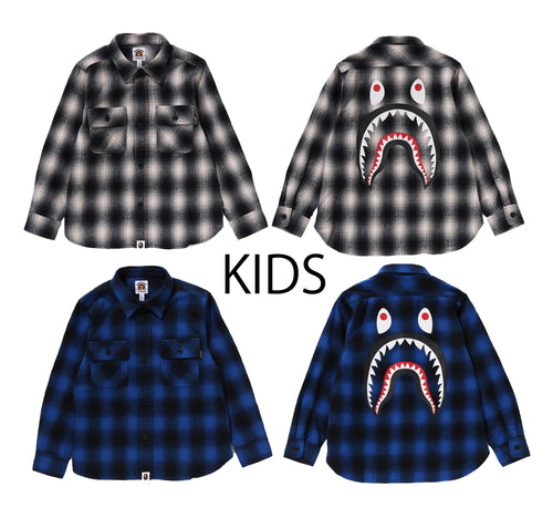 A BATHING APE BAPE KIDS CHECK SHARK SHIRT