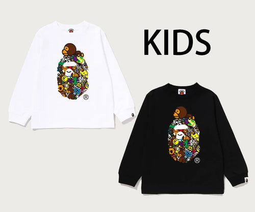 A BATHING APE BAPE KIDS MILO ALL SAFARI MILO ON BIG APE LS TEE
