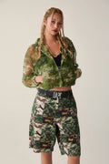 A BATHING APE Ladies' MULTI PIXEL CAMO MESH CROPPED HOODED JACKET