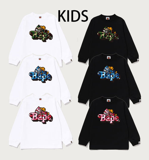 A BATHING APE BAPE KIDS ABC CAMO SHARK MILO ON BAPE L/S TEE