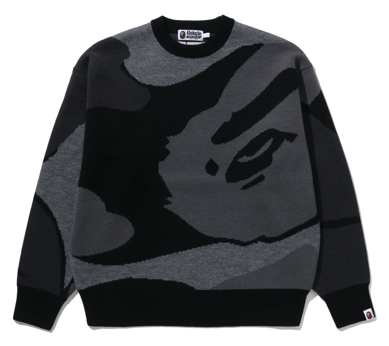 A BATHING APE MEGA ABC CAMO KNIT CREWNECK SWEATSHIRT