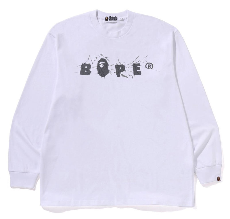 A BATHING APE WRINKLE BAPE LOGO RELAXED FIT L/S TEE