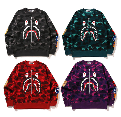 A BATHING APE COLOR CAMO SHARK CREWNECK SWEAT SHIRT - happyjagabee store