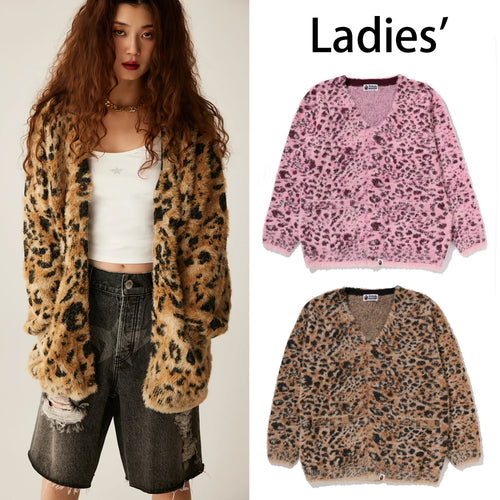 A BATHING APE Ladies' WILD LEOPARD PATTERN SHAGGY KNIT CARDIGAN