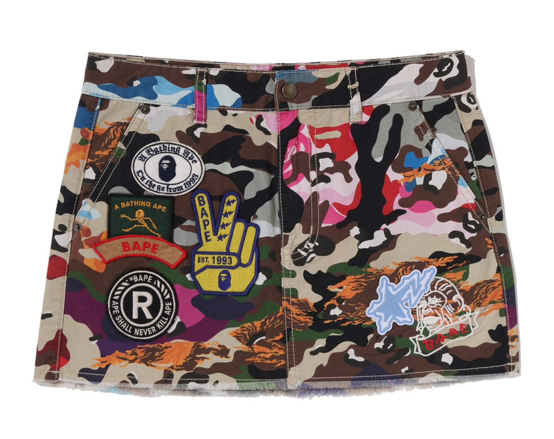 A BATHING APE Ladies' HYBRID CAMO MULTI LOGO SKIRT