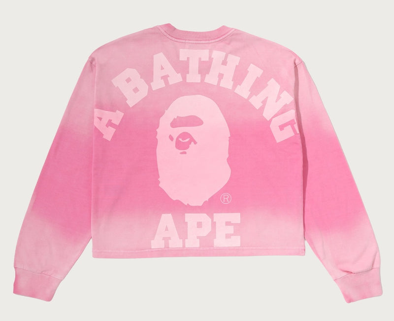 A BATHING APE Ladies' COLLEGE BOXY CROPPED LS TEE