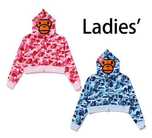 A BATHING APE Ladies' ABC CAMO BABY LISA CROPPED FULL ZIP HOODIE