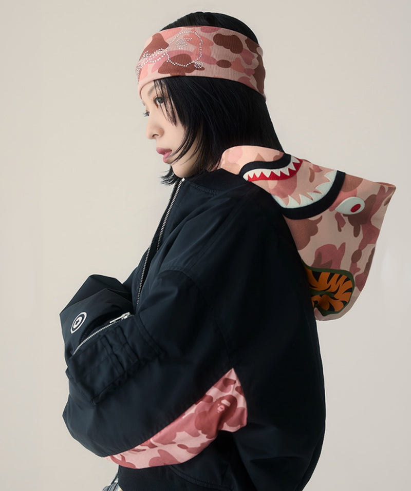 A BATHING APE Ladies' 1ST CAMO SHARK HOODED CROPPED MA-1 JACKET