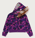 A BATHING APE Ladies' COLOR CAMO FUR SHARK CROPPED ZIP HOODIE
