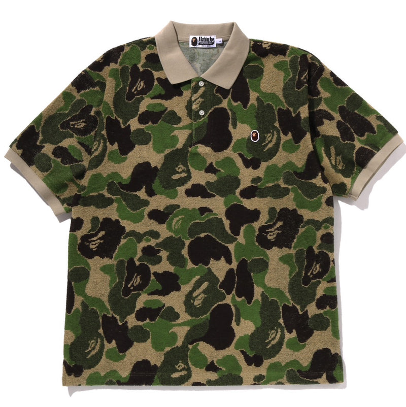 A BATHING APE ABC CAMO PILE JACQUARD RELAXED FIT POLO SHIRT