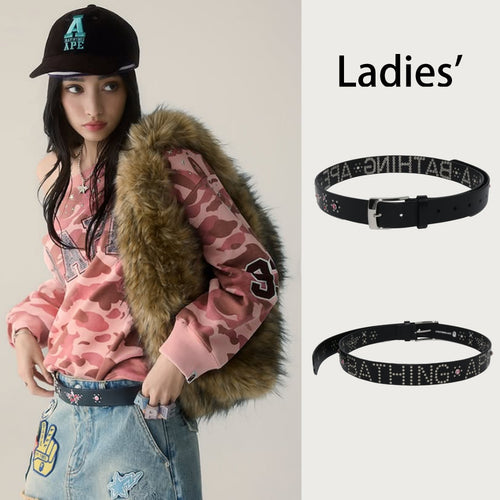 A BATHING APE Ladies' MULTI LOGO LEATHER BELT
