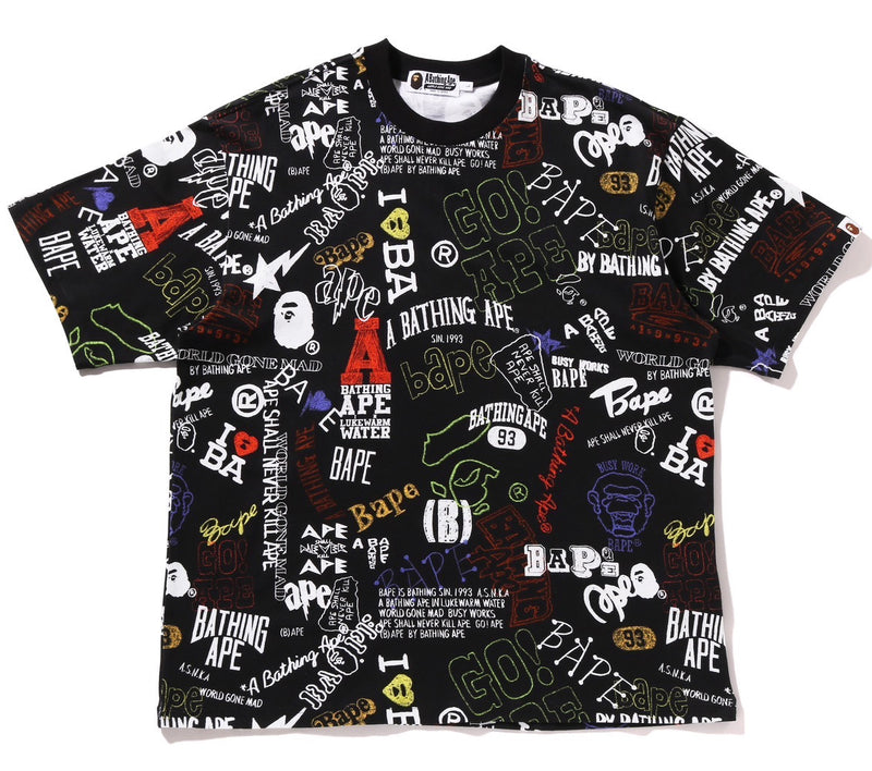 A BATHING APE HAND DRAW PATTERN RELAXED FIT TEE