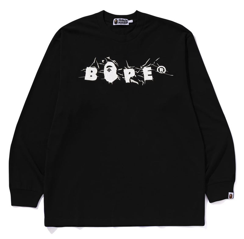 A BATHING APE WRINKLE BAPE LOGO RELAXED FIT L/S TEE