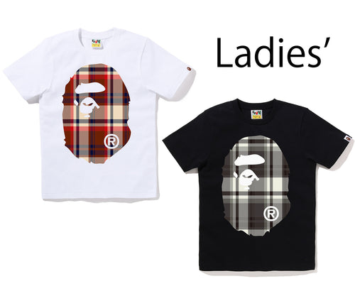 A BATHING APE Ladies' BAPE CHECK BIG APE HEAD TEE