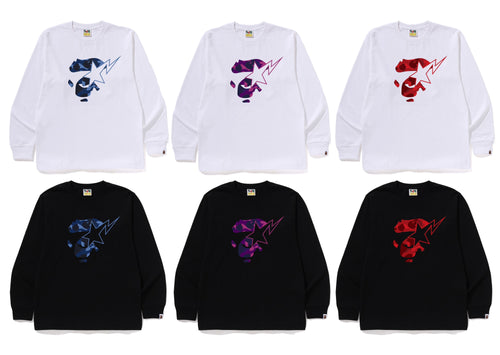 A BATHING APE COLOR CAMO APE FACE STA L/S TEE