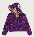 A BATHING APE Ladies' COLOR CAMO FUR SHARK CROPPED ZIP HOODIE