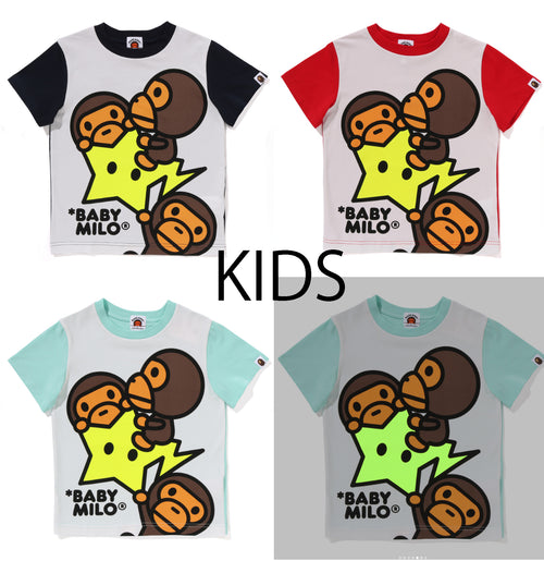 A BATHING APE BAPE KIDS BABY MILO STA GLOW IN THE DARK PANEL PRINT TEE