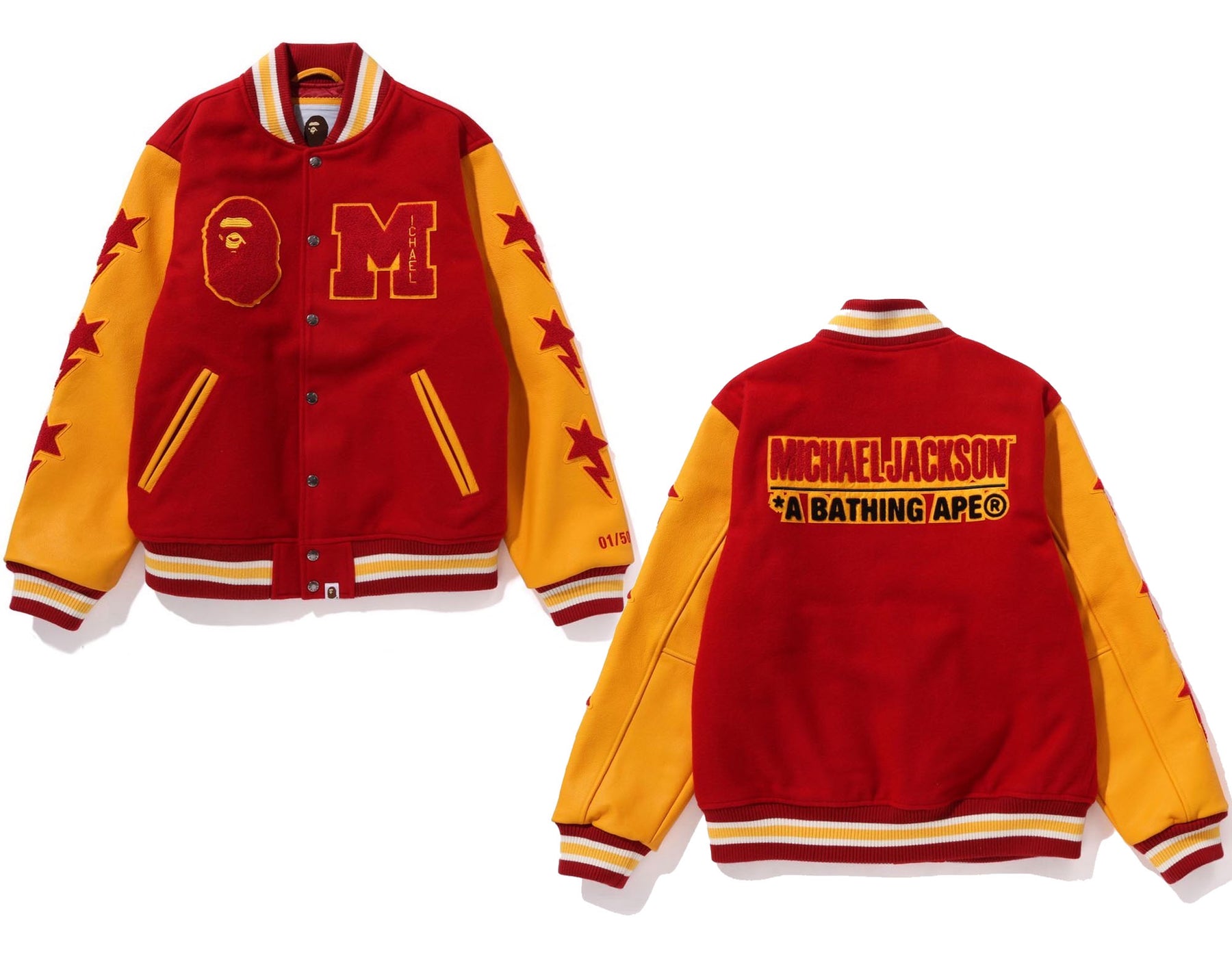BAPE x Michael Jackson Varsity Jacket Red