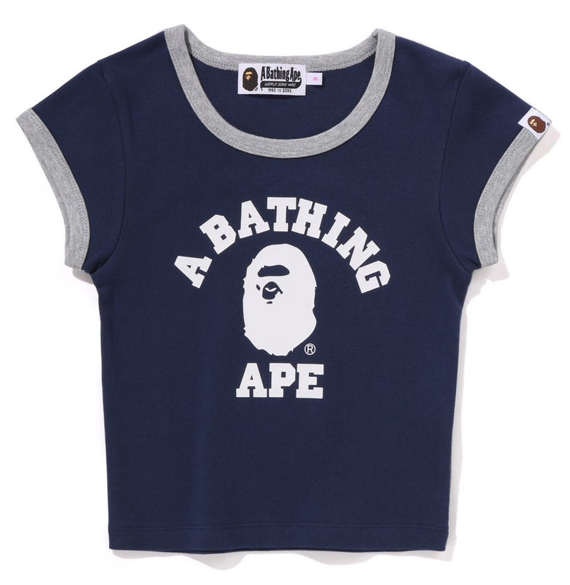A BATHING APE Ladies' COLLEGE CROPPED TRIM TEE