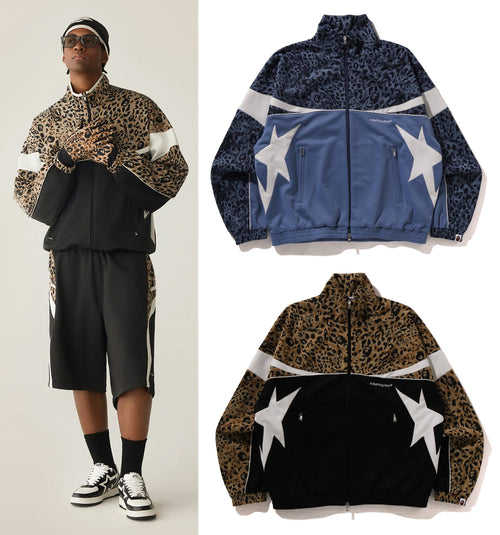 A BATHING APE WILD LEOPARD PATTERN RELAXED FIT TRACK JACKET