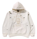 A BATHING APE DESTROYED COLLEGE RELAXED FIT LAYERED PULLOVER HOODIE