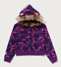 A BATHING APE Ladies' COLOR CAMO FUR SHARK CROPPED ZIP HOODIE
