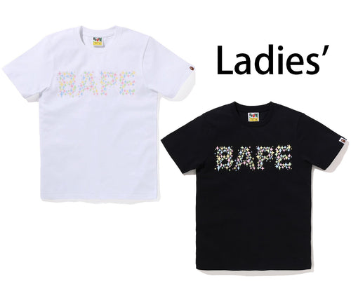 A BATHING APE Ladies' BLING STAR GLITTER BAPE LOGO TEE