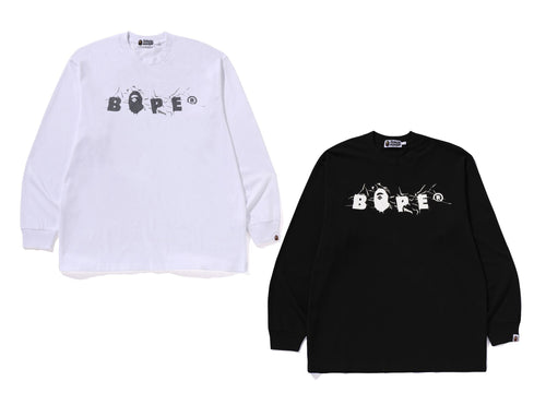 A BATHING APE WRINKLE BAPE LOGO RELAXED FIT L/S TEE