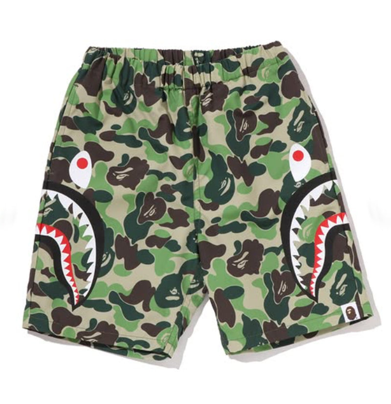 A BATHING APE BAPE KIDS ABC CAMO SIDE SHARK BEACH SHORTS