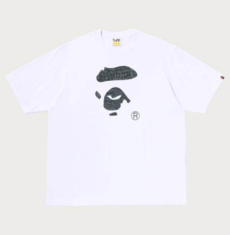 A BATHING APE CROC PATTERN APE FACE RELAXED FIT TEE