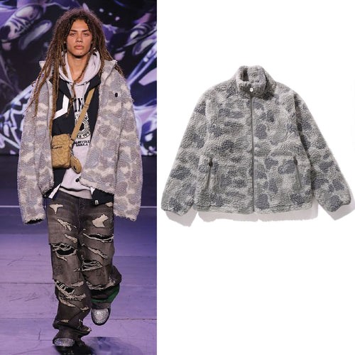 A BATHING APE TONAL SOLID CAMO METAL APE HEAD ONE POINT FLEECE JACKET