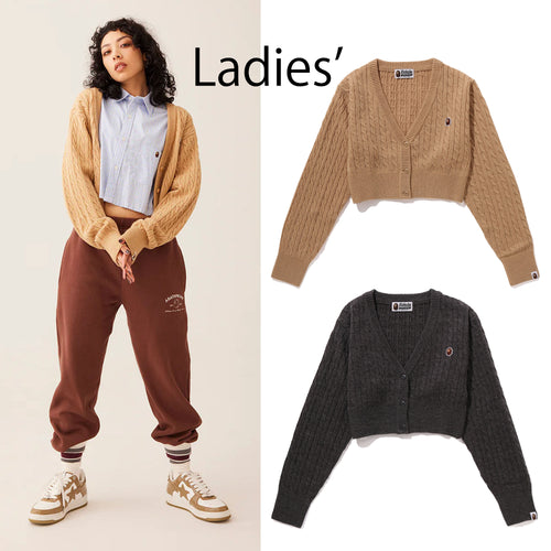 A BATHING APE Ladies' CABLE CROPPED KNIT CARDIGAN