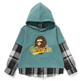 A BATHING APE BAPE KIDS BAPE CHECK SHIRT LAYERED BATHING APE PULLOVER HOODIE
