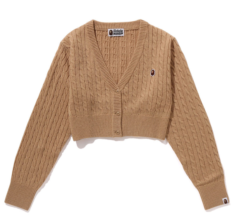 A BATHING APE Ladies' CABLE CROPPED KNIT CARDIGAN