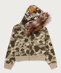 A BATHING APE Ladies' COLOR CAMO FUR SHARK CROPPED ZIP HOODIE