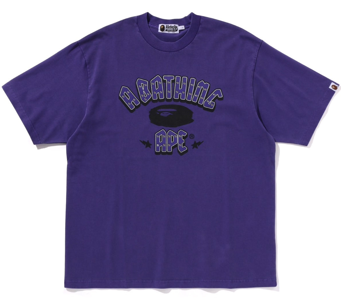 A BATHING APE GARMENT DYE RHINESTONE LOGO RELAXED FIT TEE