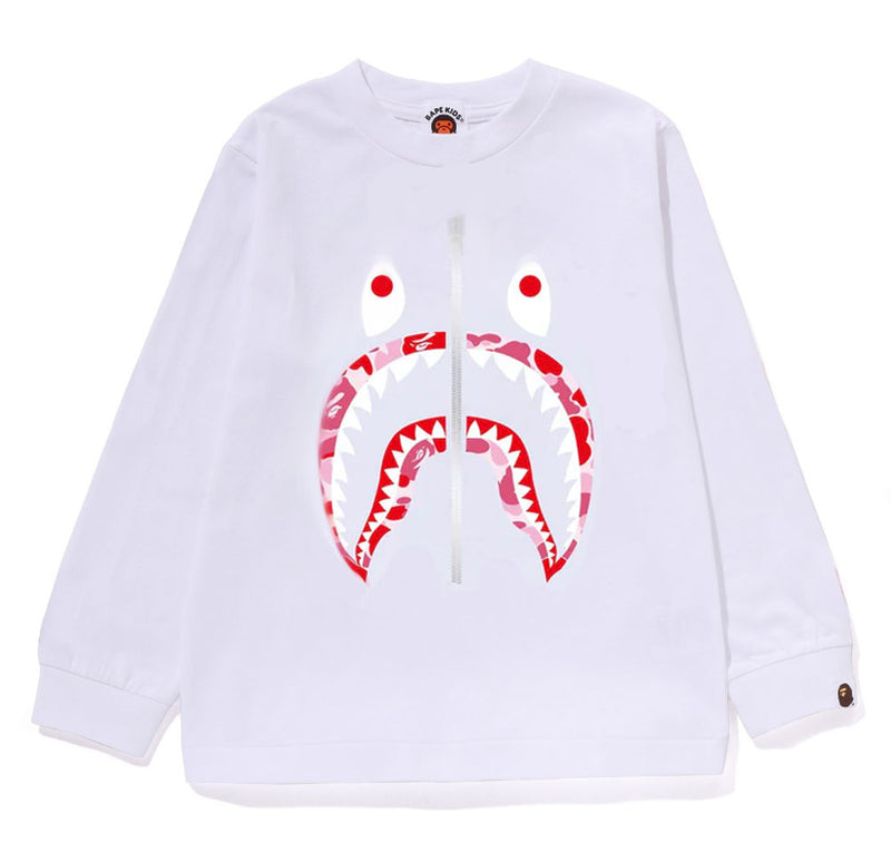 A BATHING APE BAPE KIDS ABC CAMO SHARK L/S TEE