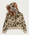 A BATHING APE Ladies' COLOR CAMO FUR SHARK CROPPED ZIP HOODIE