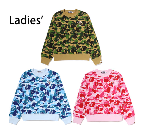 A BATHING APE Ladies' ABC CAMO COLLEGE CREWNECK SWEAT SHIRT