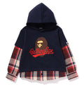 A BATHING APE BAPE KIDS BAPE CHECK SHIRT LAYERED BATHING APE PULLOVER HOODIE