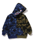 A BATHING APE BAPE KIDS SPLIT CAMO SHARK RELAXED FIT PULLOVER HOODIE