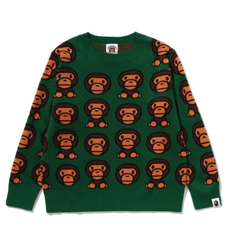A BATHING APE BAPE KIDS BABY MILO PATTERN KNIT SWEATER