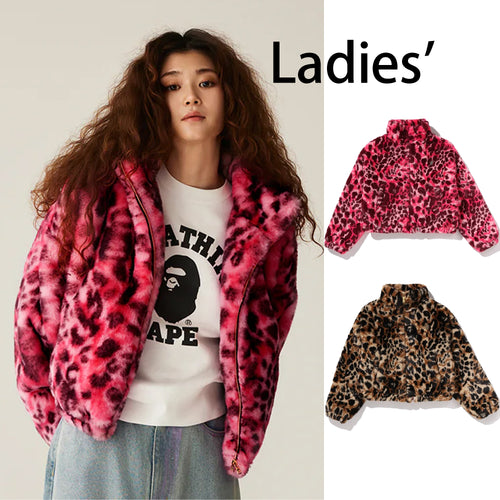A BATHING APE Ladies' WILD LEOPARD PATTERN ONE POINT LONG FUR JACKET