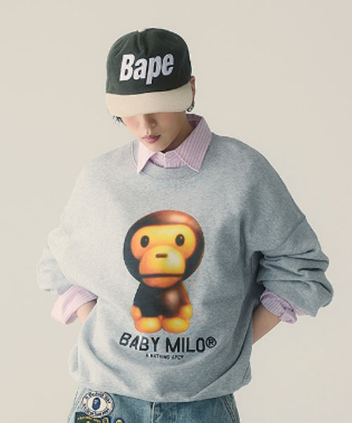 A BATHING APE Ladies' BABY MILO OVERSIZED CREWNECK SWEAT SHIRT